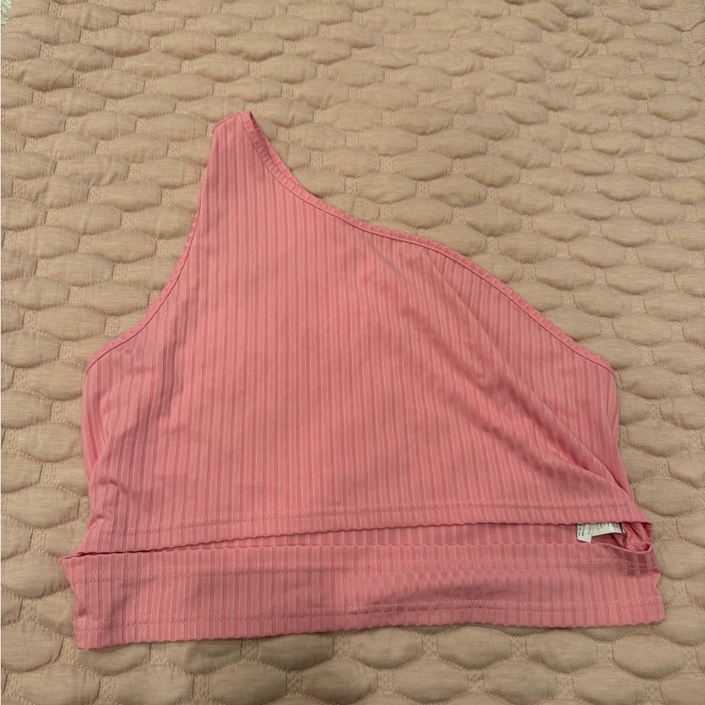 Pink One-Shoulder Ribbed Crop Top